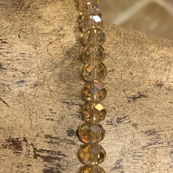 Yellow Gold Crystal AB Coated Strand of Beads w/ Silver Tone Clasp 20.5 Inches - Picture 7 of 10